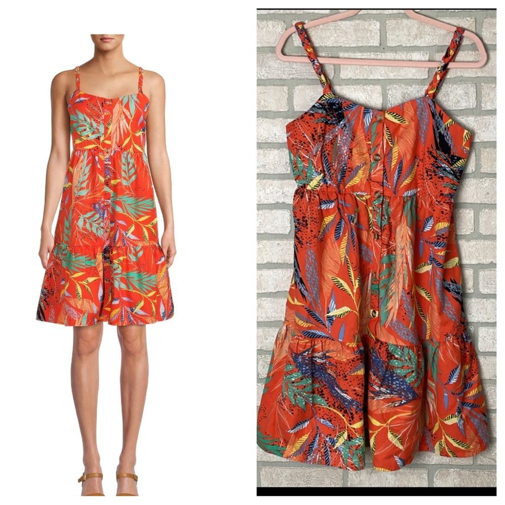 Beach Lunch Lounge Braided Strap Dress Cotton Linen Blend Tropical Sz S